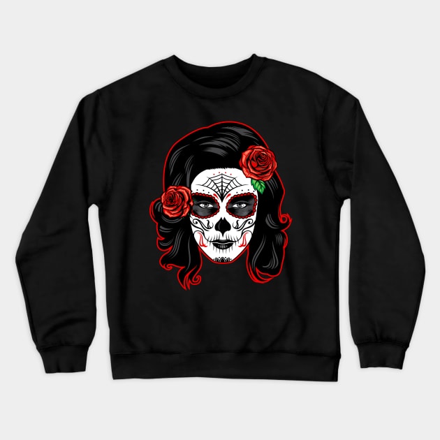 Sugar Skull Lady Crewneck Sweatshirt by CryptoTextile